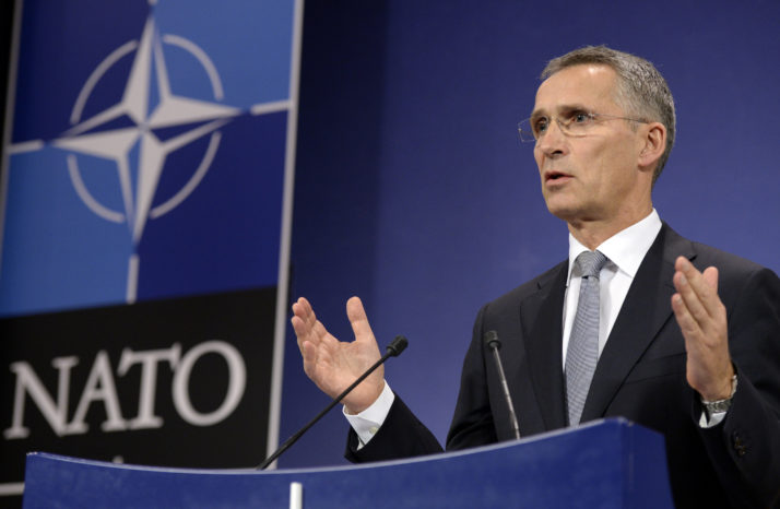 NATO Secretary-General Jens Stoltenberg delivers a press conference after a NATO defence ministers' meeting at the NATO headquarters in Brussels on October 27, 2016. / AFP / THIERRY CHARLIER        (Photo credit should read THIERRY CHARLIER/AFP/Getty Images)