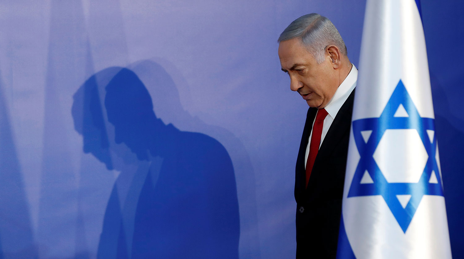 Israeli Prime Minister Benjamin Netanyahu arrives to deliver a statement to the media in his residency in Jerusalem February 28, 2019. REUTERS/ Ronen Zvulun - RC17DBEC6AB0