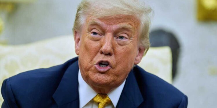 President Donald Trump speaks during a meeting with Bahrain's Crown Prince Salman bin Hamad Al Khalifa in the Oval Office of the White House, Wednesday, July 16, 2025, in Washington. (AP Photo/Alex Brandon)