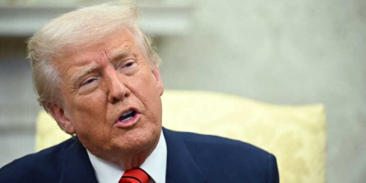 US President Donald Trump speaks to the press as he meets with NATO Secretary General Mark Rutte in the Oval Office of the White House in Washington, DC, on March 13, 2025. (Photo by Mandel NGAN / AFP) (Photo by MANDEL NGAN/AFP via Getty Images)