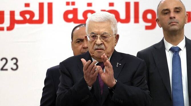 Palestinian Authority President Mahmoud Abbas attends the 32nd Palestinian Liberation Organization (PLO) Central Council session in Ramallah on April 23, 2025. Palestinian president Mahmud Abbas on April 23 urged Hamas to free all hostages in Gaza, saying their captivity provided Israel with "excuses" to attack the territory, as rescuers recovered charred bodies from an Israeli strike. (Photo by Zain JAAFAR / AFP)