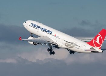 Zurich, Switzerland, January 19, 2023 Turkish airlines Airbus A330-223 aircraft is taking off from runway 28